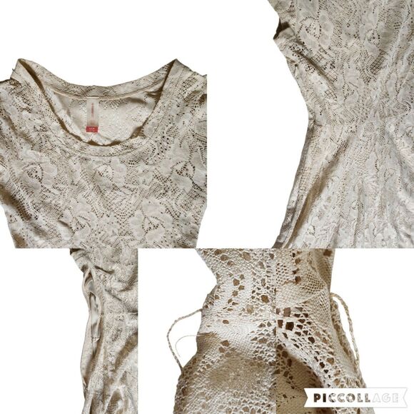 No Boundaries Cream Floral Lace Overlay Short Sleeve Mini Dress Sz S - Picture 7 of 11